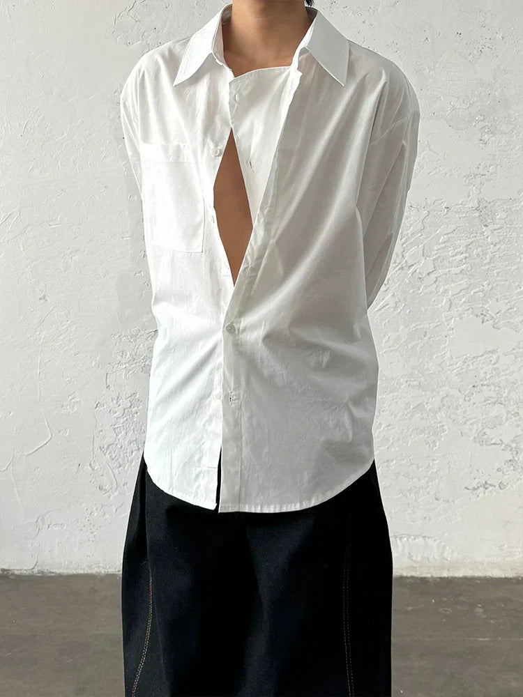 Minimalist Design Double Placket Layered Button Long Sleeve Shirt