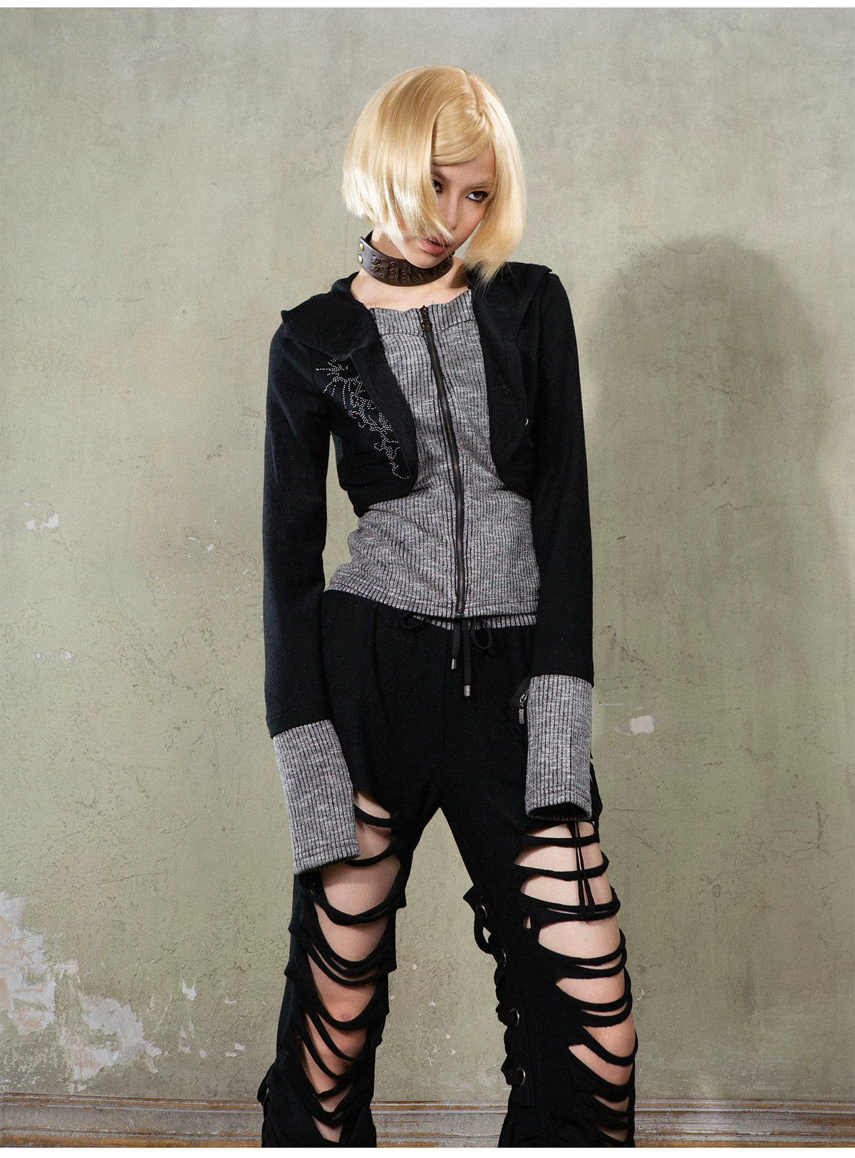 Fake Layered Long Sleeve Hooded Knit Cardigan