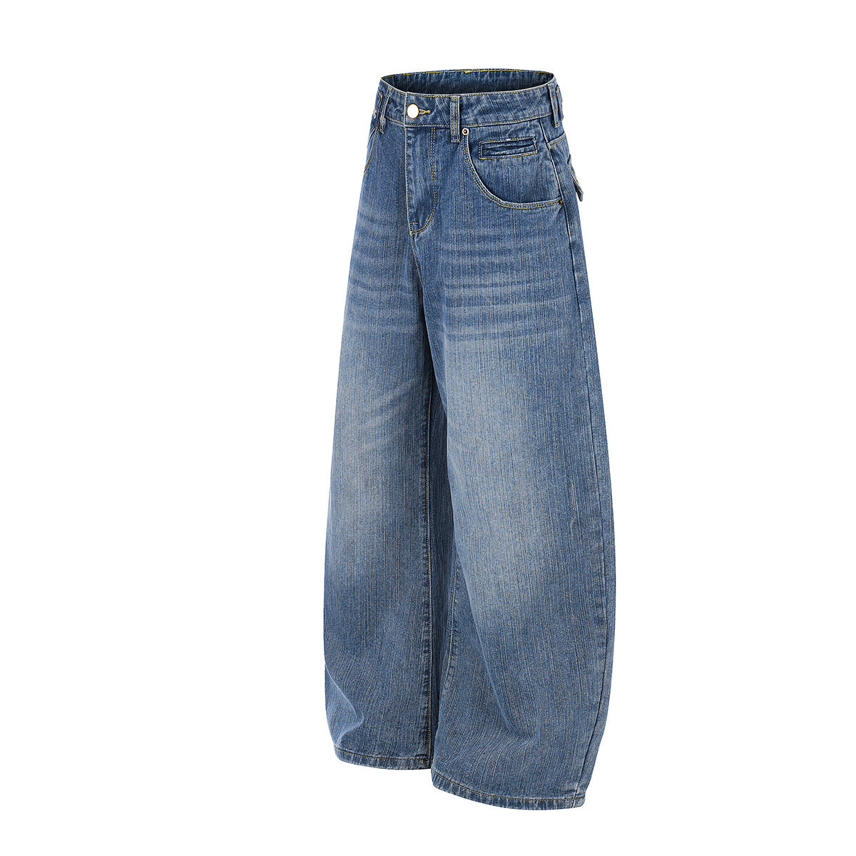 Washed Logo Embroidery Wide Leg Denim Jeans