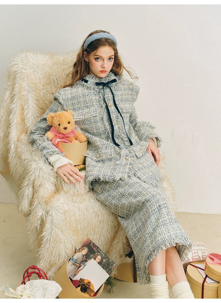 Bow Jacquard Jacket & Tassel Jacquard Short Skirt Setup