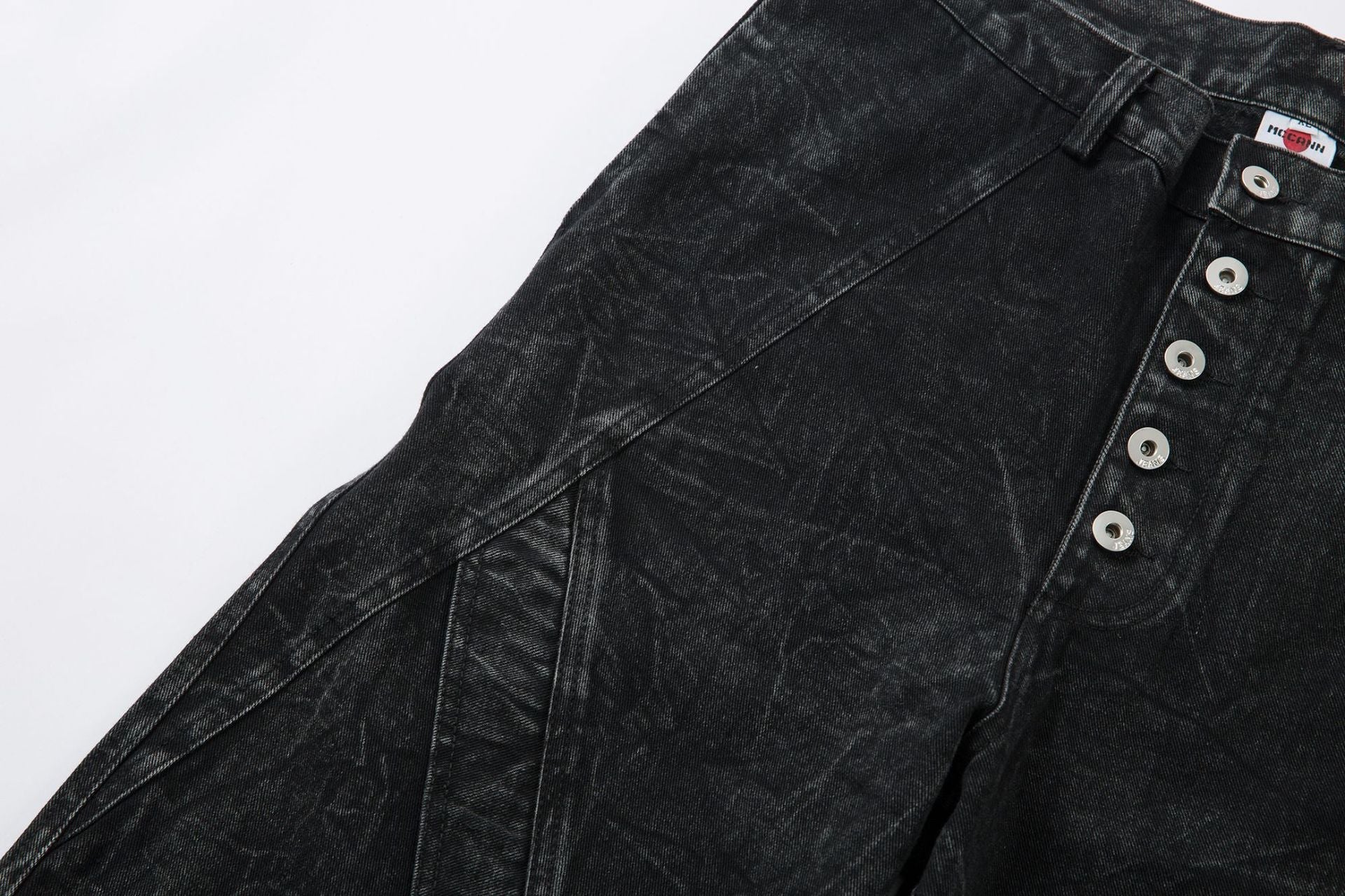 Washed Crinkle Button Fly Wide Leg Denim Jeans