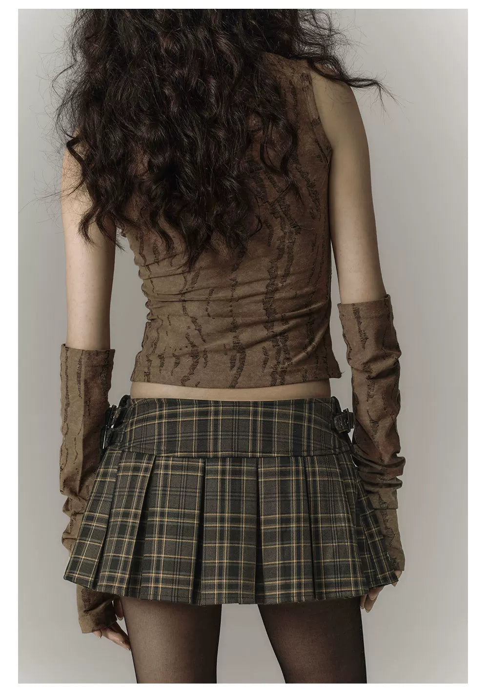 Plaid Pleats High-Waist Short Skirt