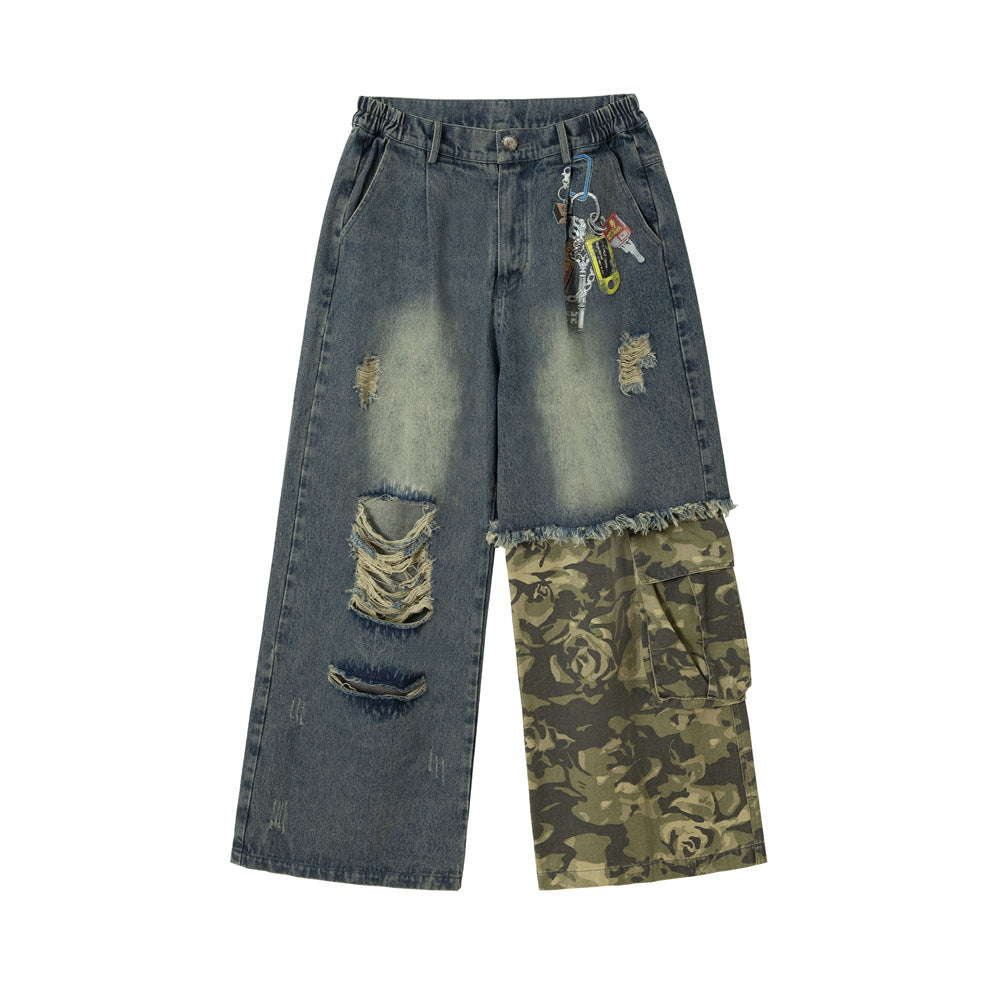 Contrasting Stitching Niche Camouflage Jeans