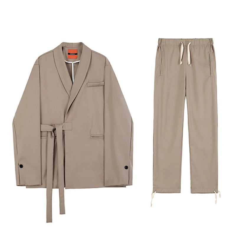 Oversize Belted Tailored Jacket & Wide-Leg Trousers Setup