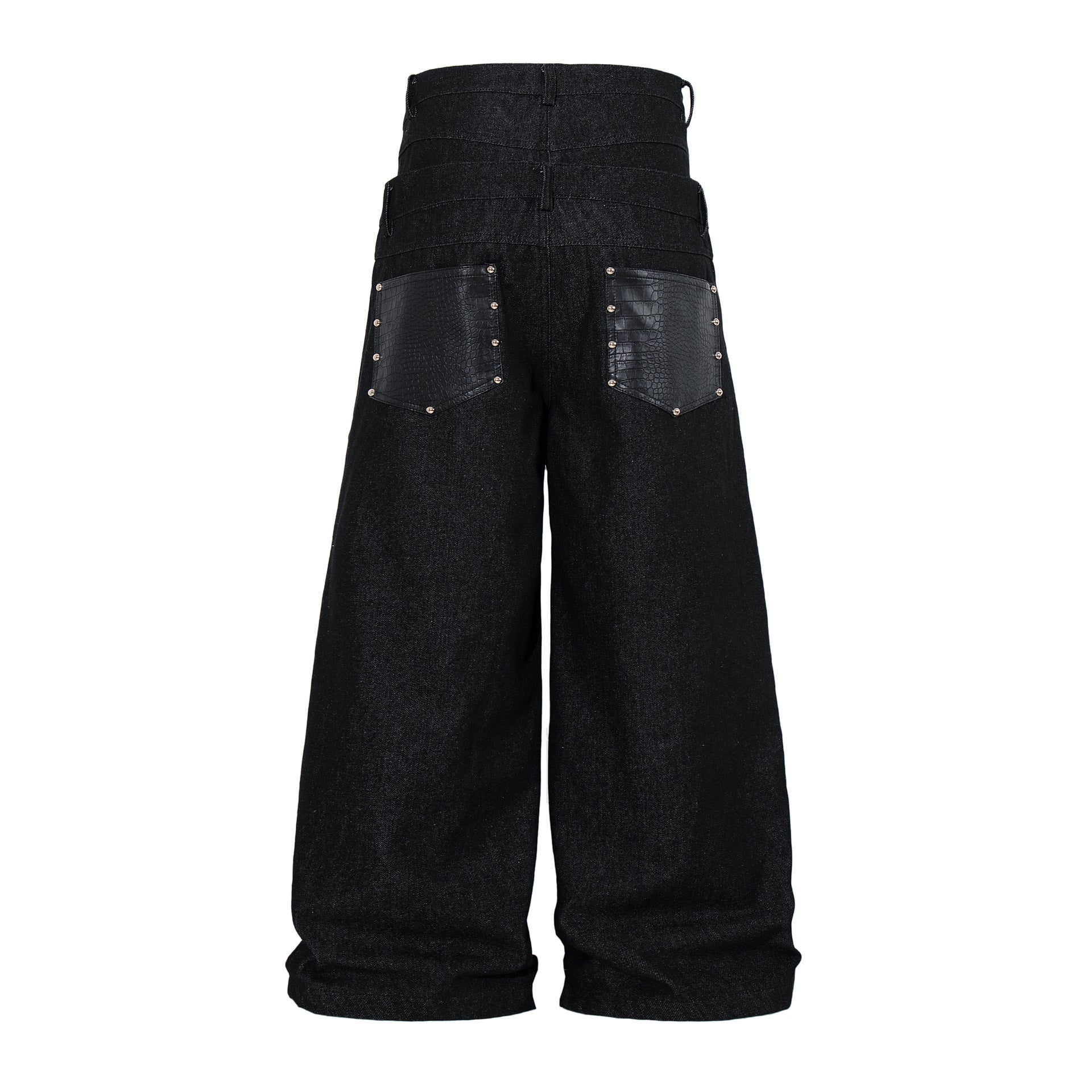 Leather Patchwork Denim Jacket & Leather Patchwork Wide Leg Denim Jeans Setup