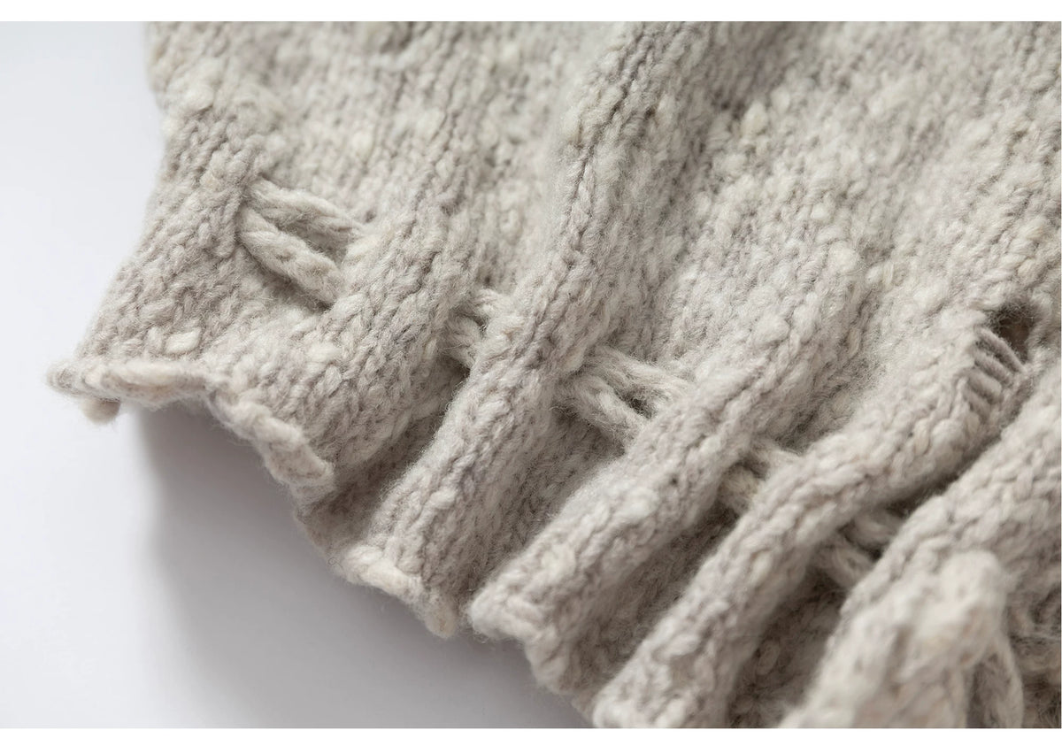 Fake Fur Trim Drawstring Oversize Knit Cardigan