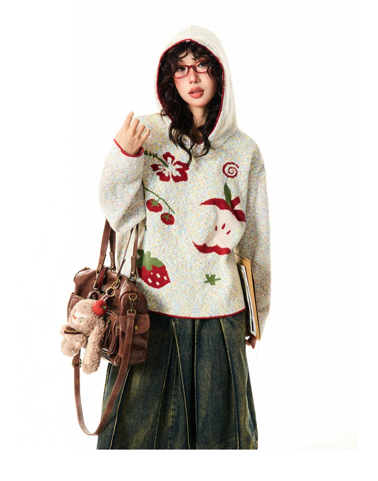 Fruit Pattern Knit Oversize Hoodie
