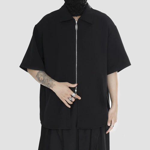 Maglietta a maniche corte con cerniera nera - Black / M