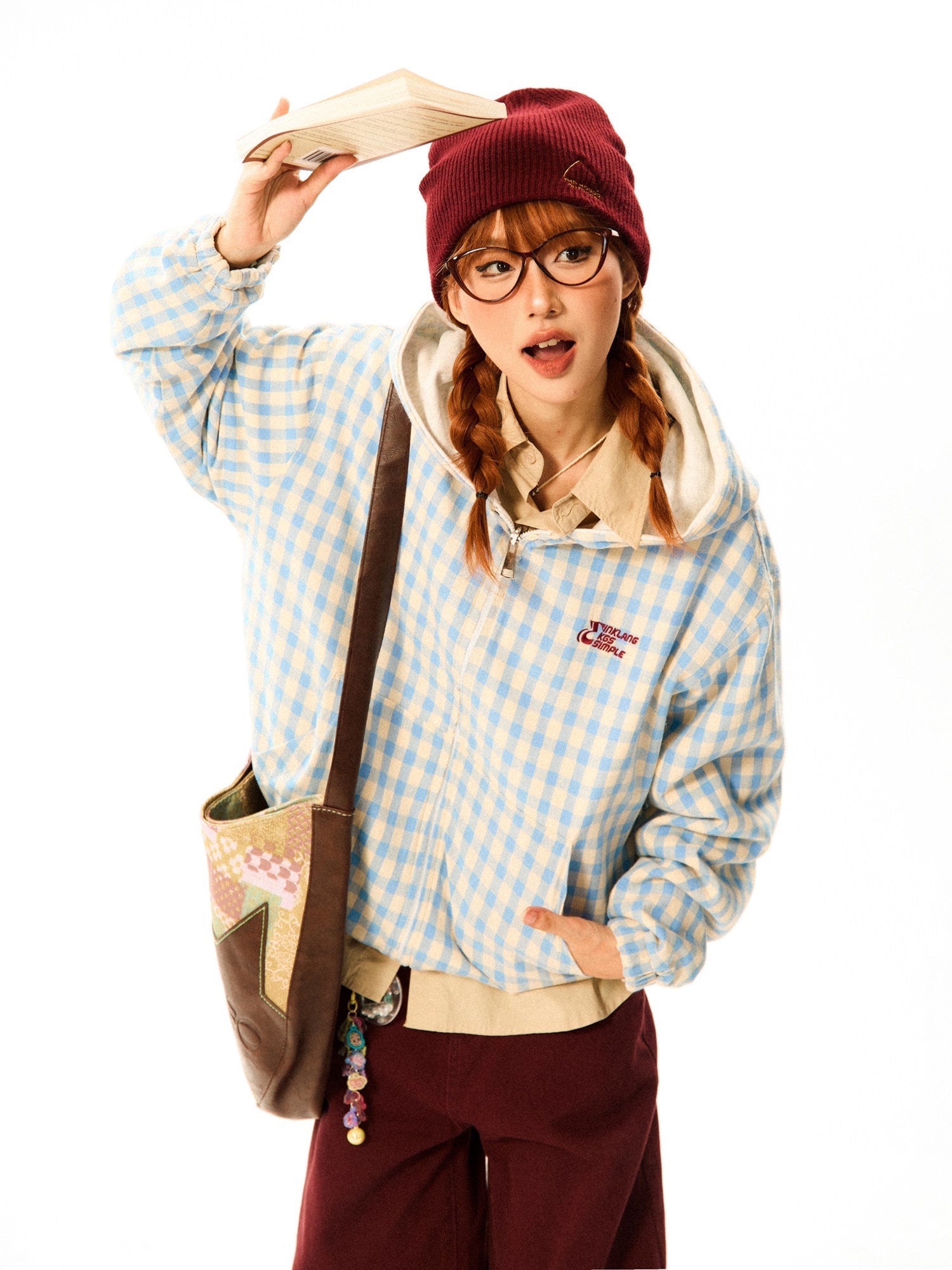 Gingham Logo Zipper Hoodie