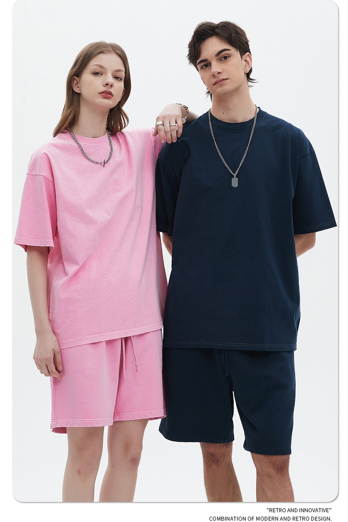 Washed Dyed Oversize Damage Short-sleeve T-shirt & Short Sweatpants Setup