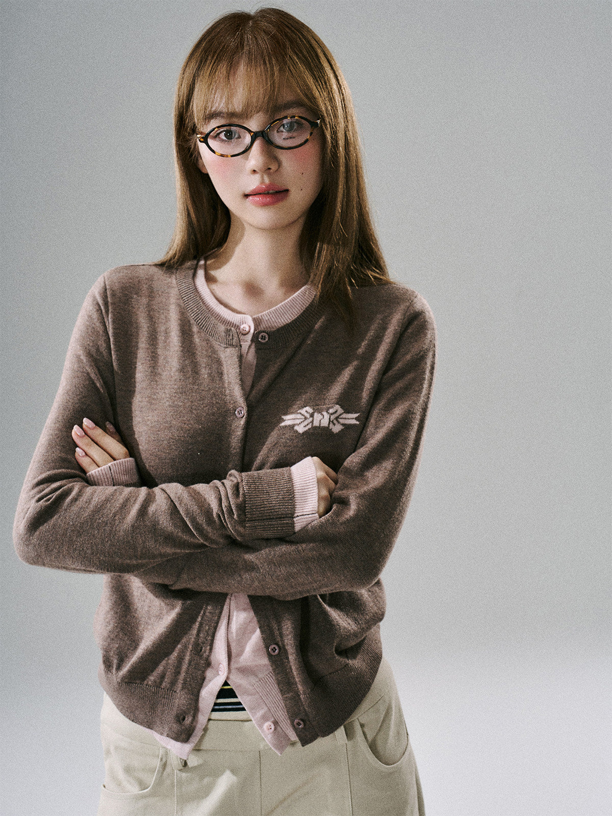 Logo Embroidery Knit Cardigan