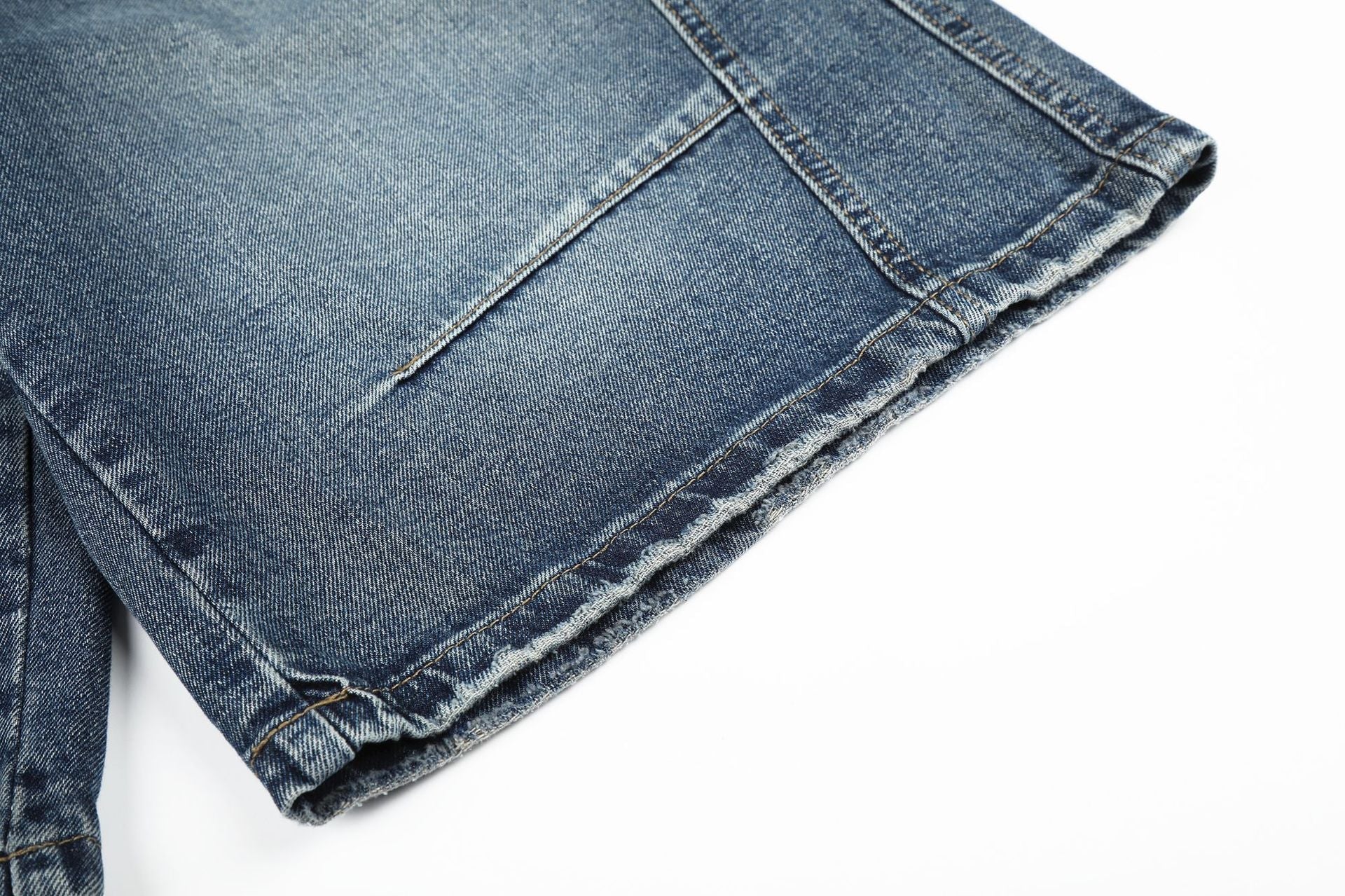 Color Block Washed Wide Leg Denim Jort