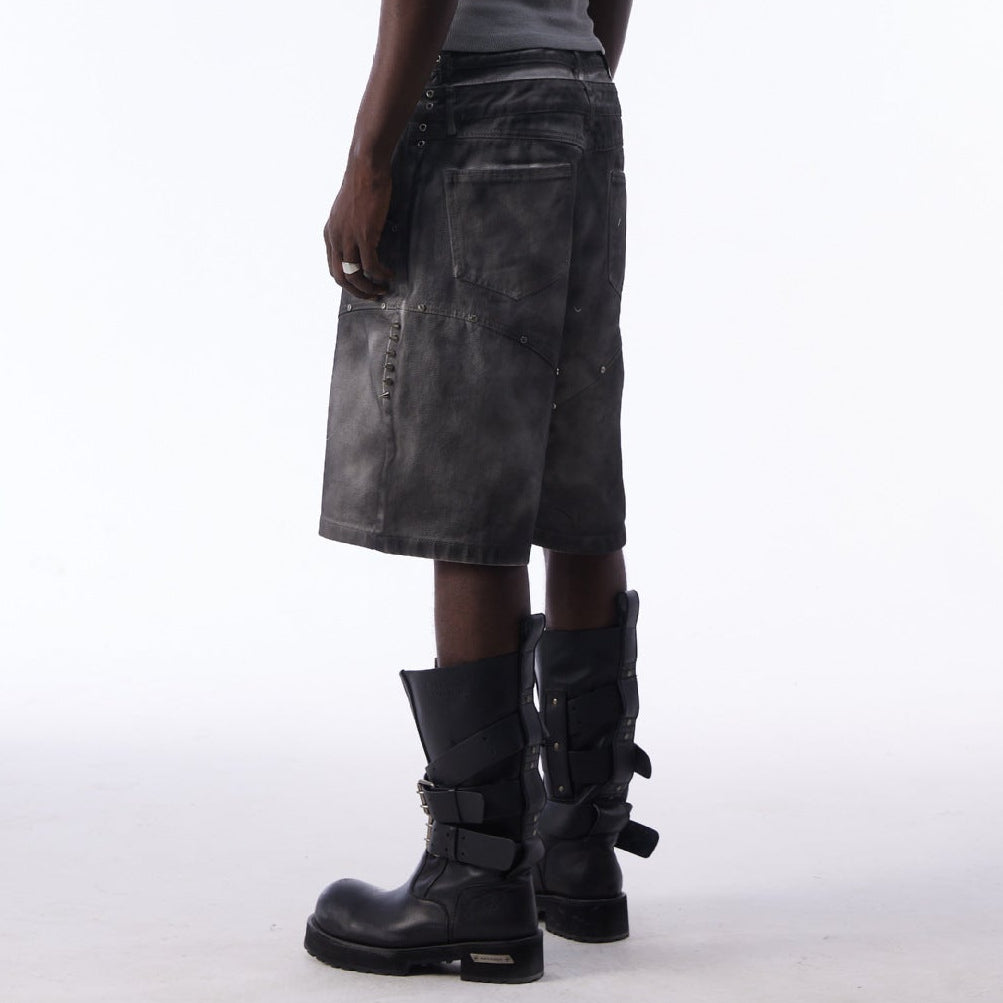 Washed Graffiti Dirty-Dye Denim Jort
