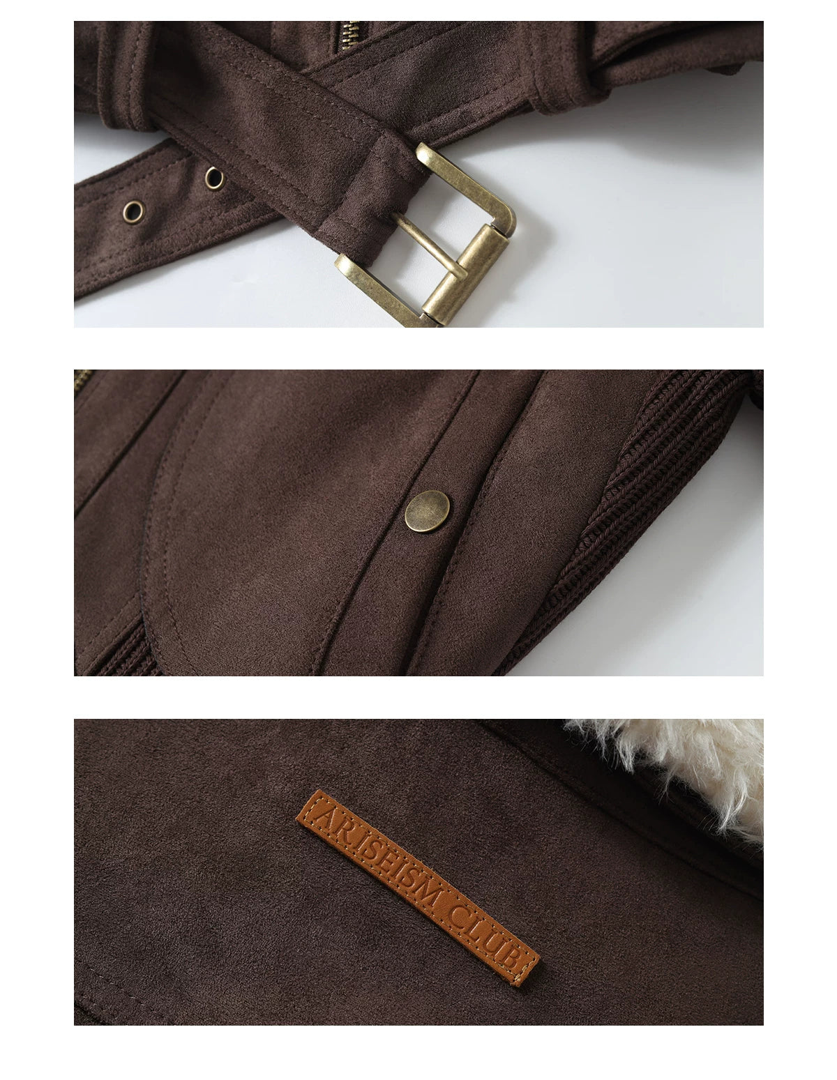 Chaqueta corta de ante con cuello de piel