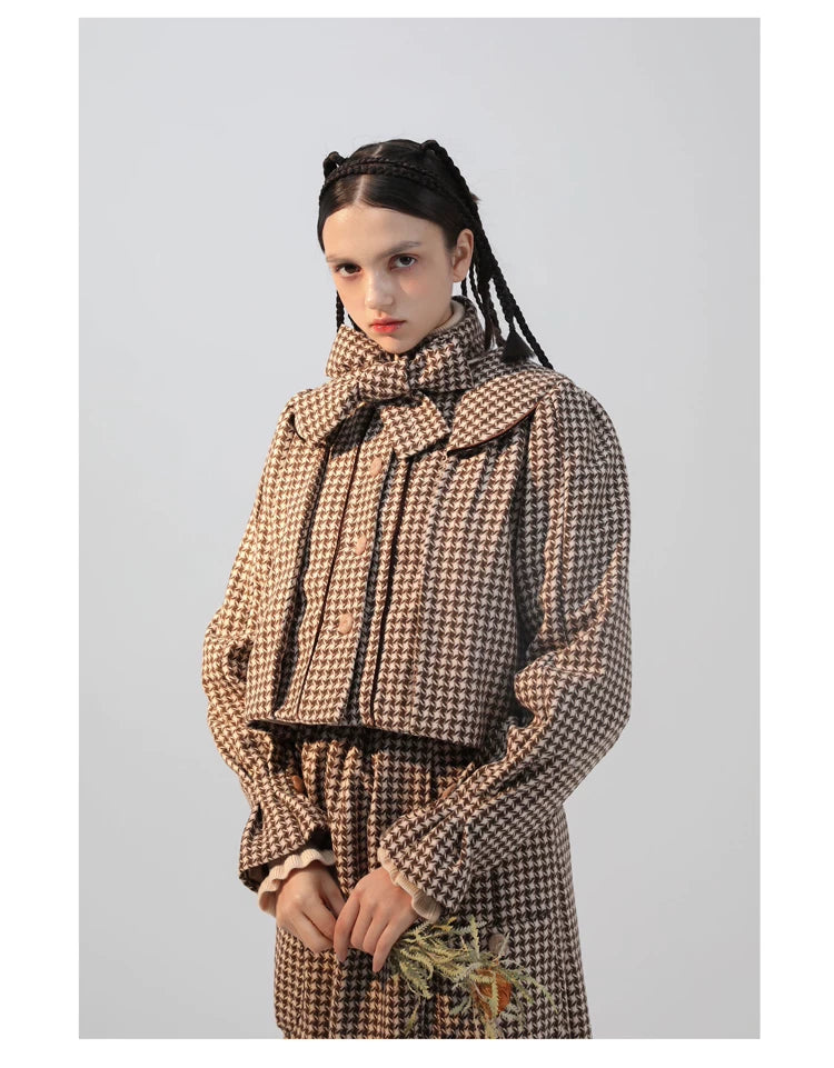 Plaid Wool Candy Sleeve Jacket & Half Skirt Setup