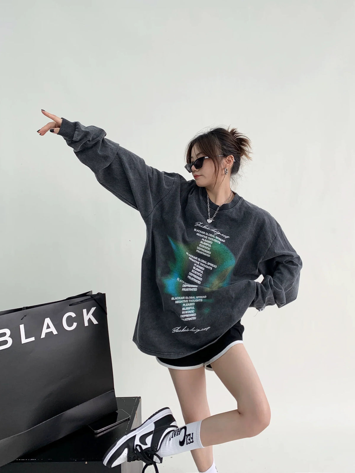 Letter Print Oversize Long-Sleeve Top