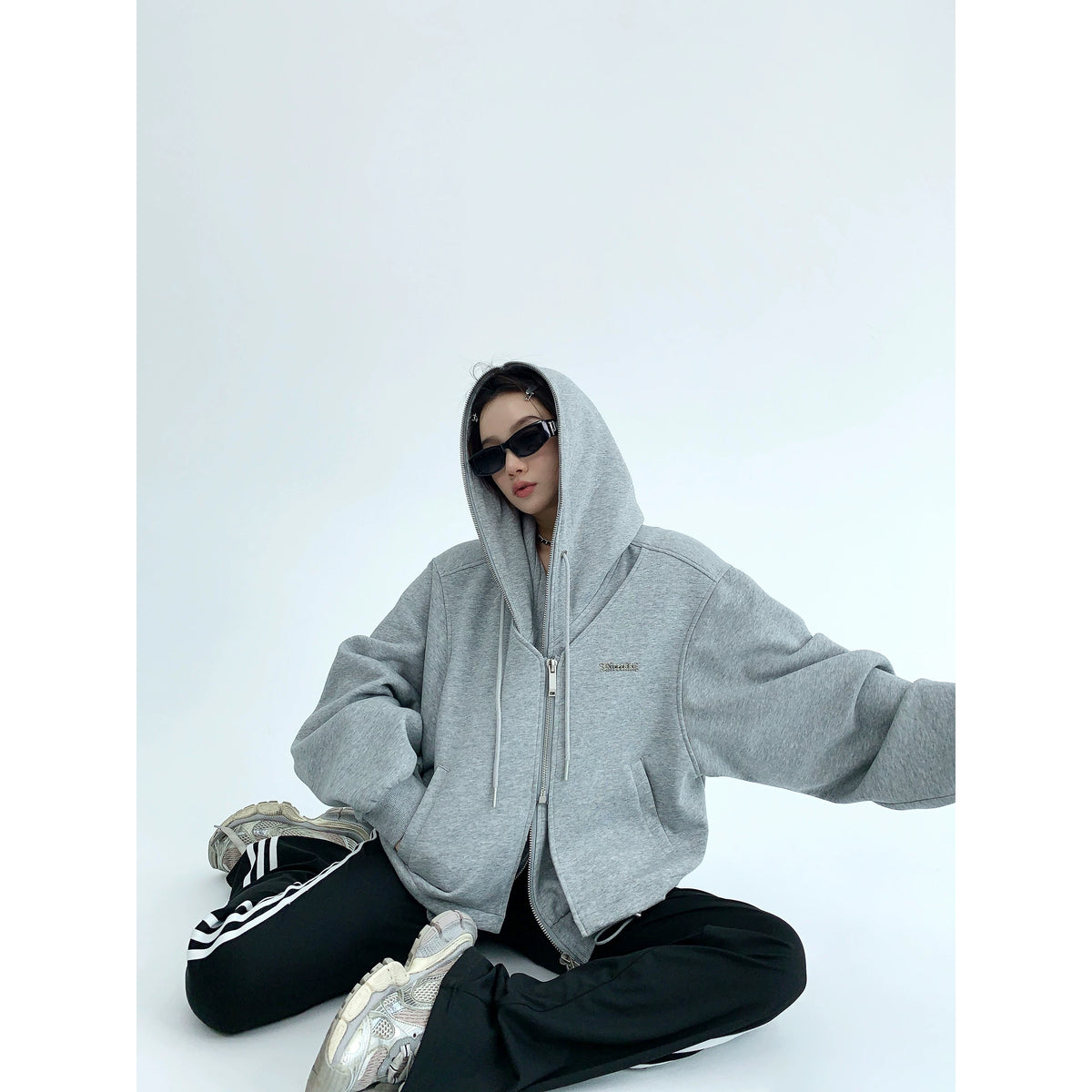 Fake Layered Zipper Hoodie