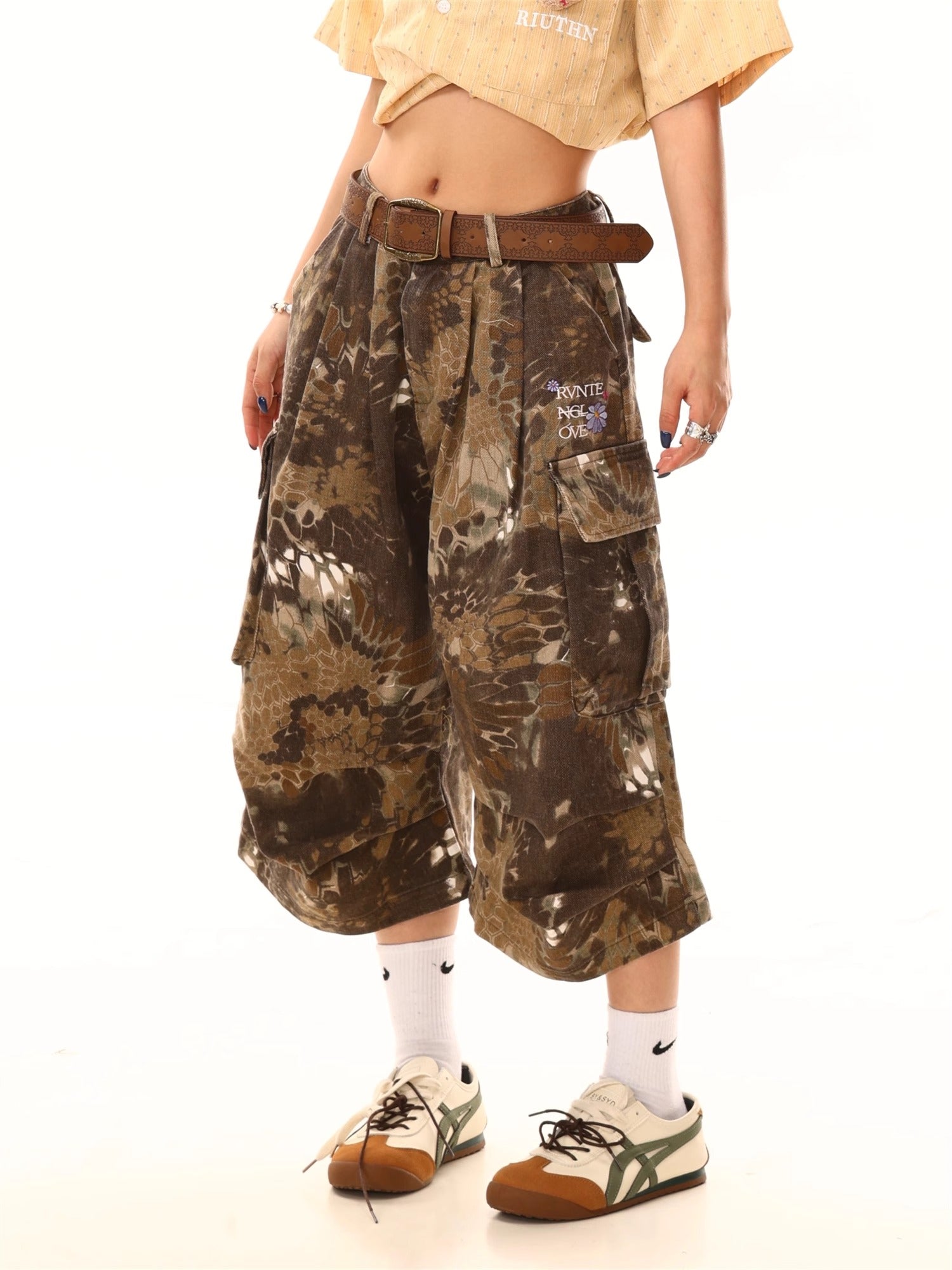 Snake Print Design Cargo Jorts