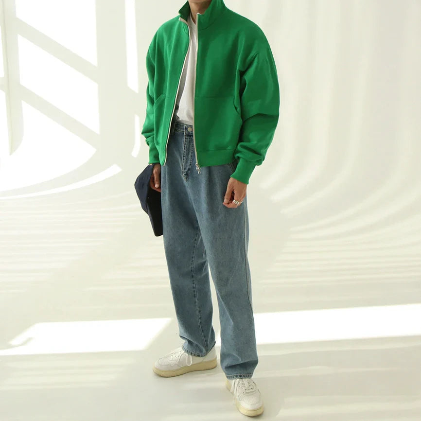 Stand Neck Double Zipper Sweatshirt Jacket