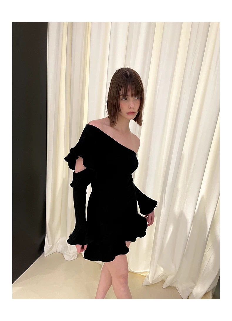 Irregular Ruffle Off Shoulder Lace Dress