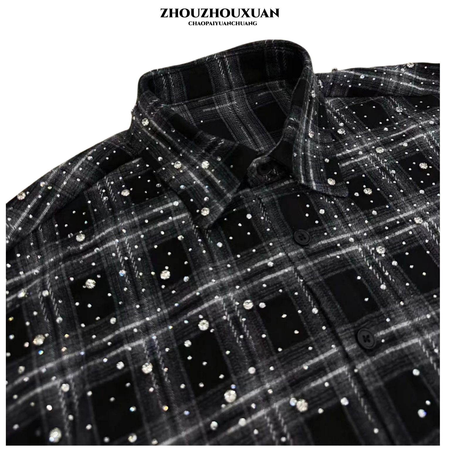 Rhinestone Plaid Long Sleeve Shirt