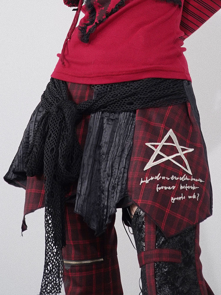 Patchwork Irregular Plaid Layered Short Skirt