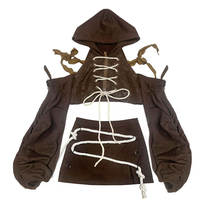 Irregular Cut-Out Pullover Hoodie & Short Skirt Setup
