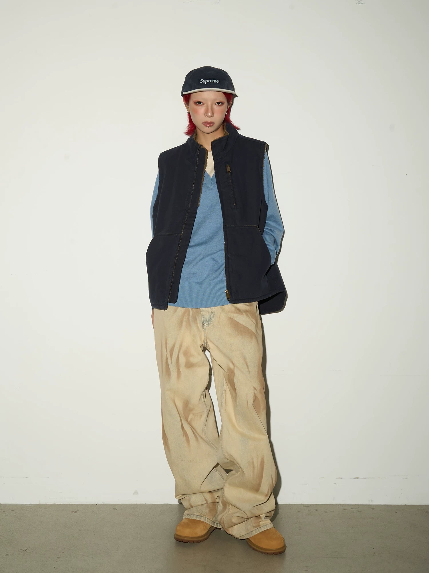 Tie-Dye Washed Damage Wide Leg Denim Jeans
