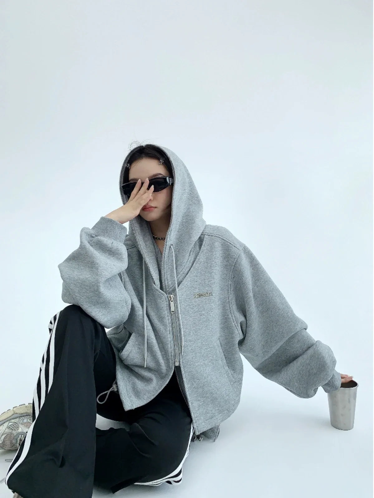 Fake Layered Zipper Hoodie
