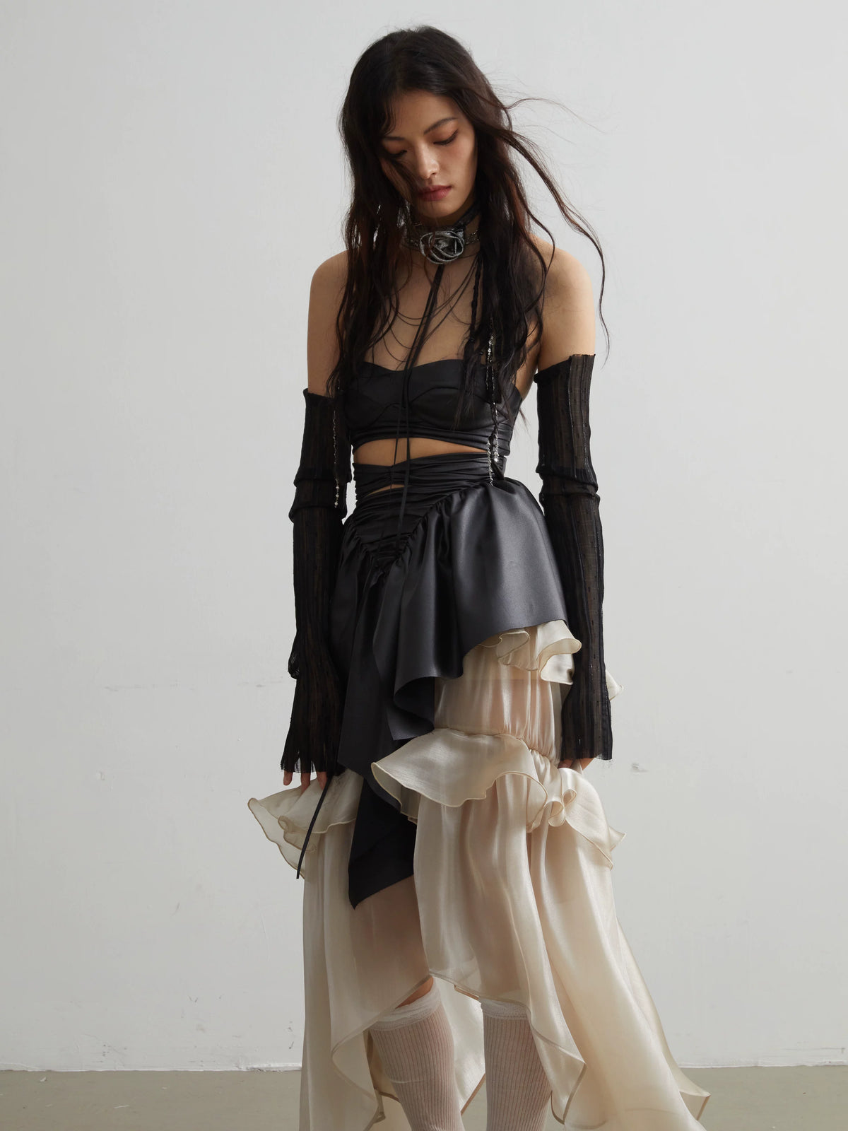 Glossy Layered Ruffle Edge Skirt