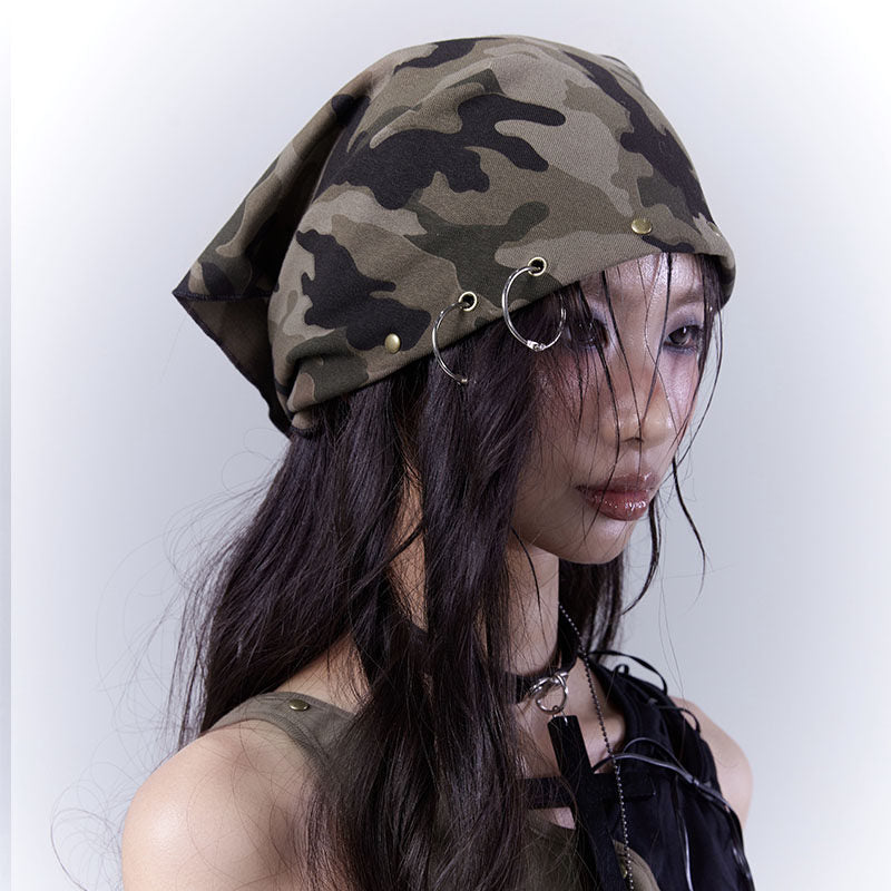 Camouflage Lace-Up Damage Cropped Denim Jeans & Scarf Set