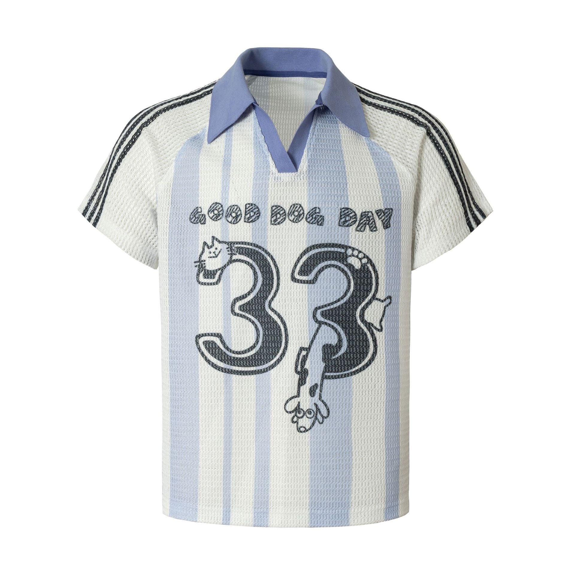 Stripe Number Print Short Sleeve Shirt