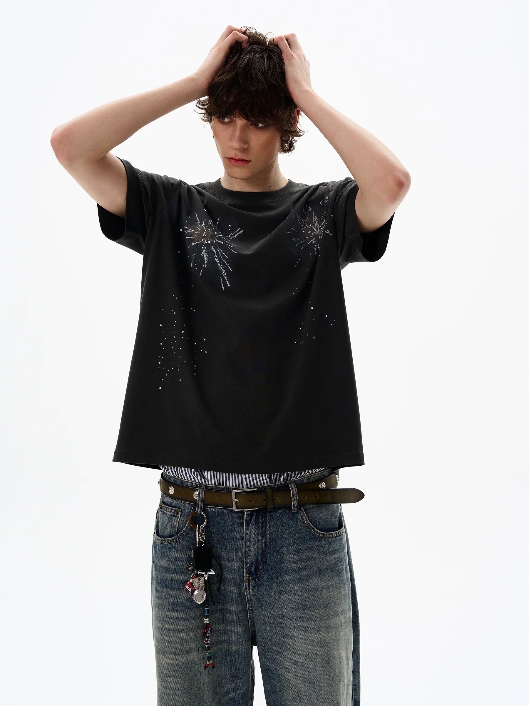 Firework Rhinestone Heavyweight Short Sleeve T-Shirt