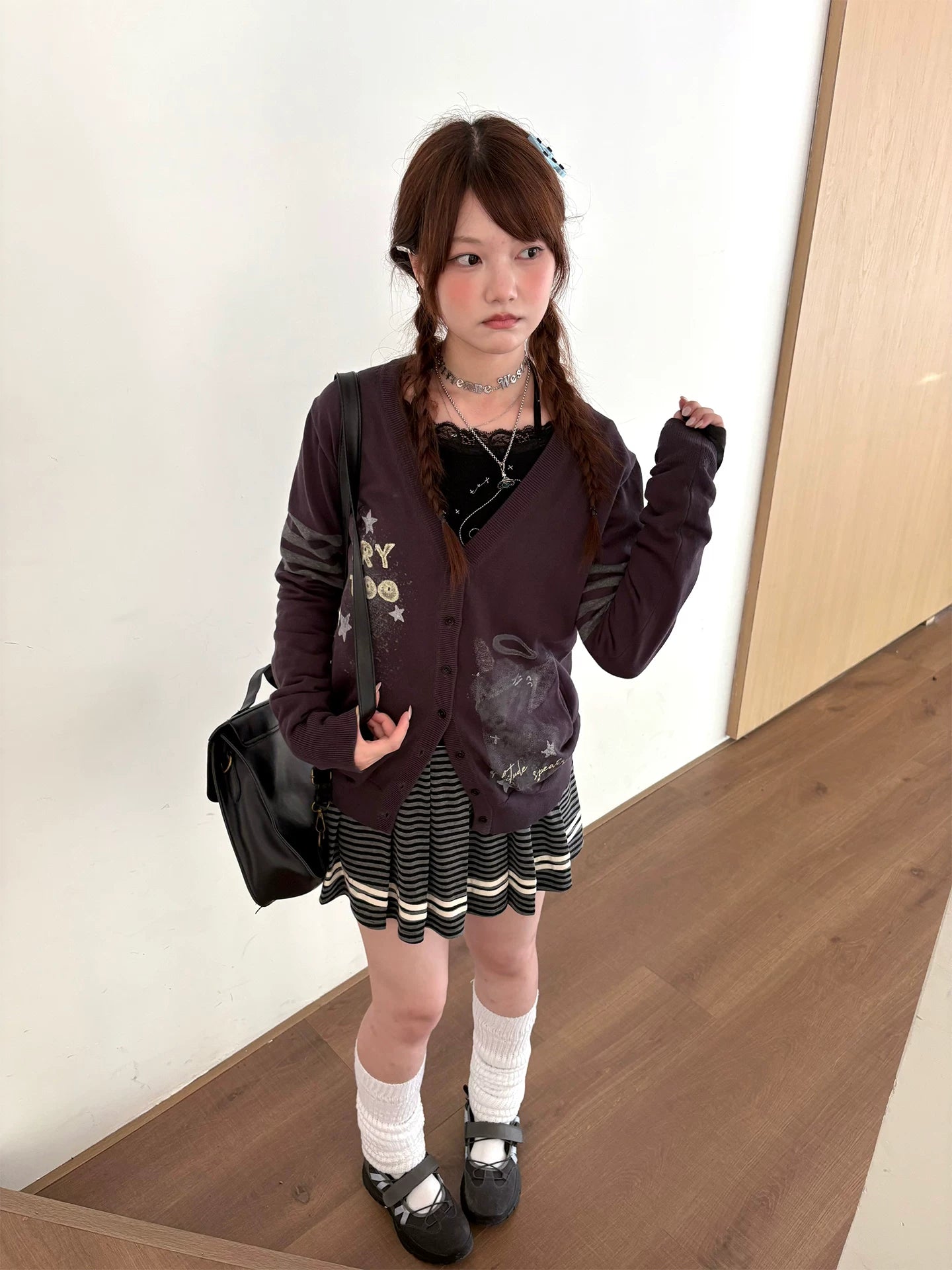 Three-Stripe Button Knit Cardigan