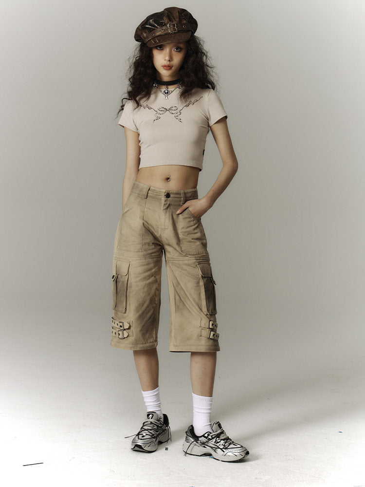 Washed Damage Workwear Wide Leg Pants