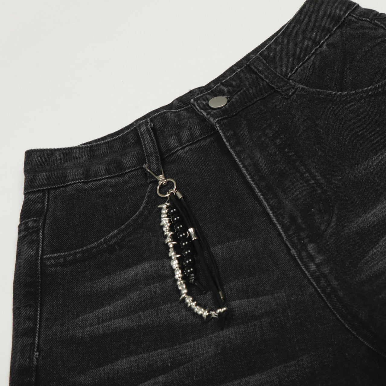 Washed Studs Detail Wide Leg Denim Jeans