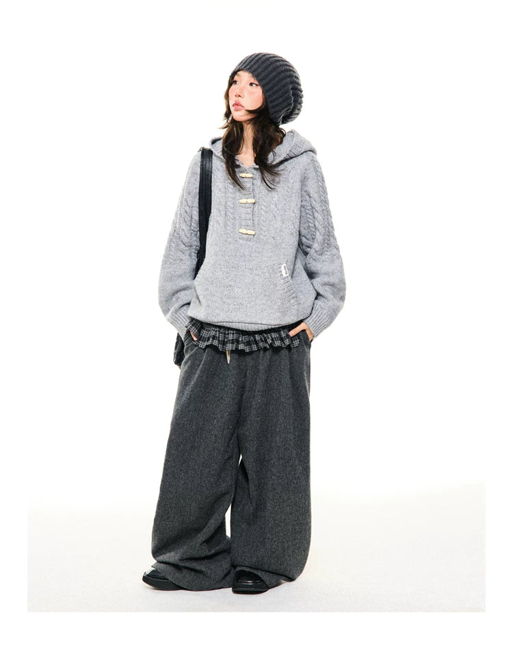 Hooded Toggle-Front Knit Sweater
