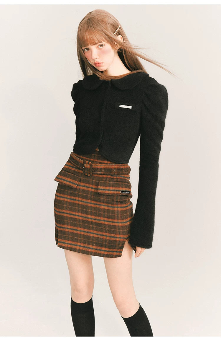 Cropped Round Collar Button Jacket