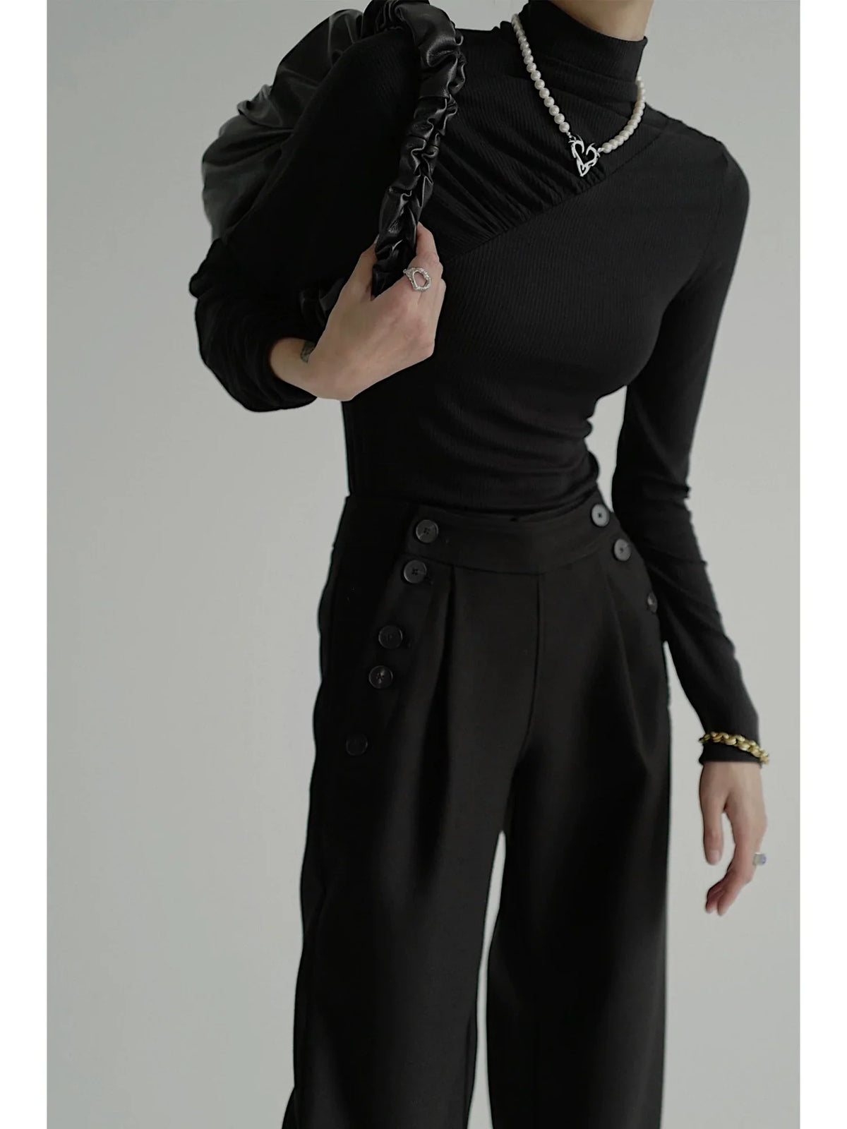 Stand Neck Asymmetric Long Sleeve Knit Top
