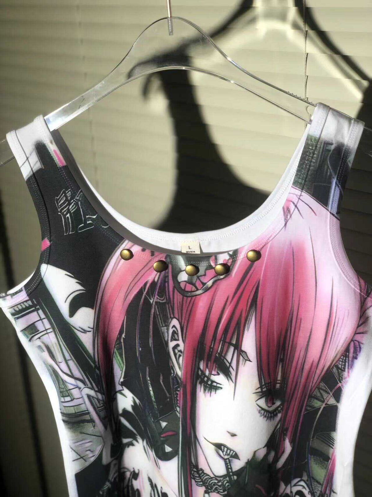 Punk Style 2d Girl Print Rivet Remake Tank Top