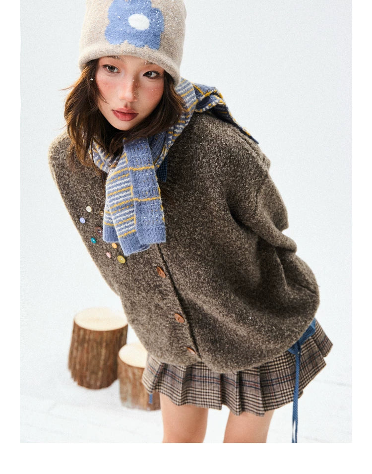 Crew Neck Button-Up Knit Cardigan