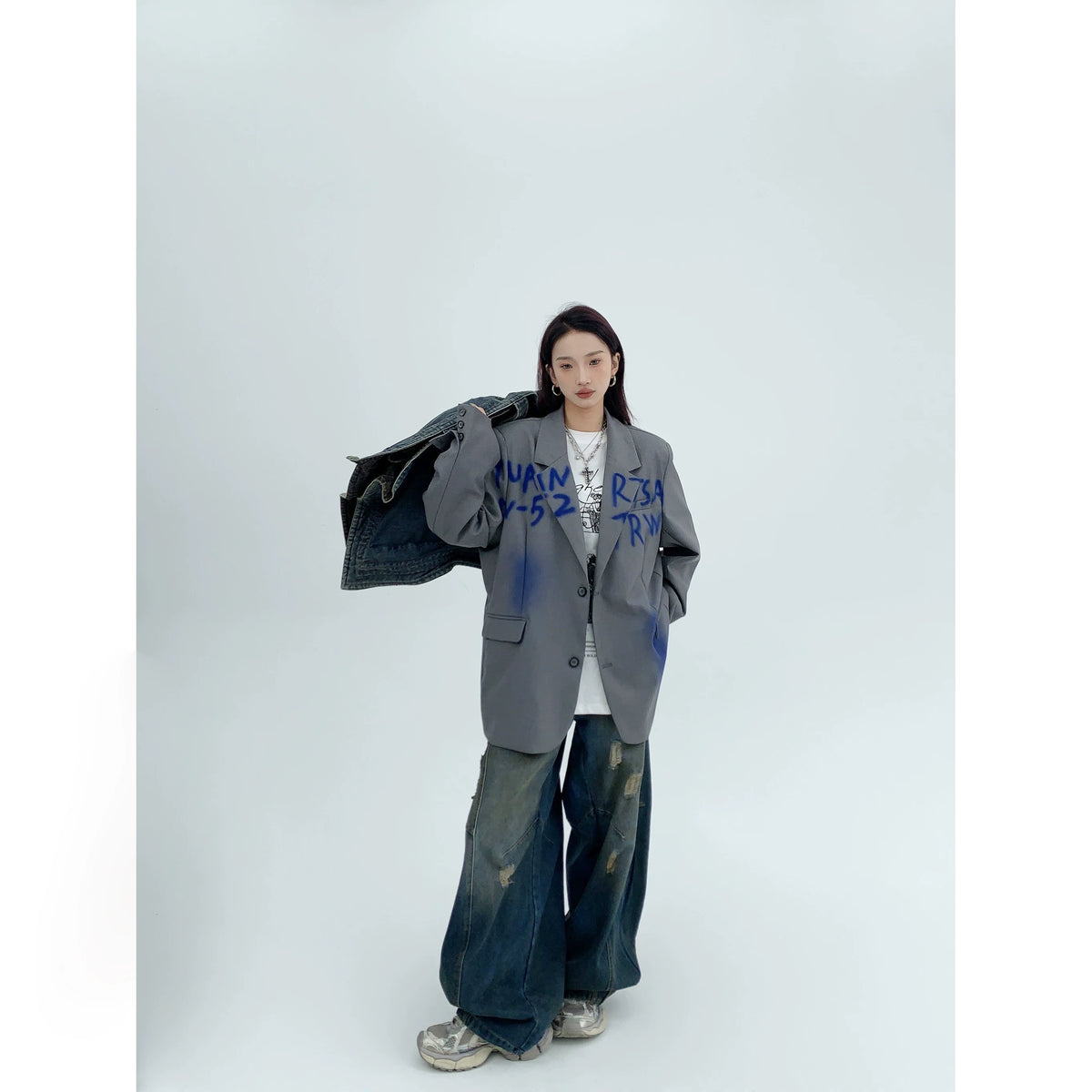 Graffiti Print Oversized Tailored Jacket