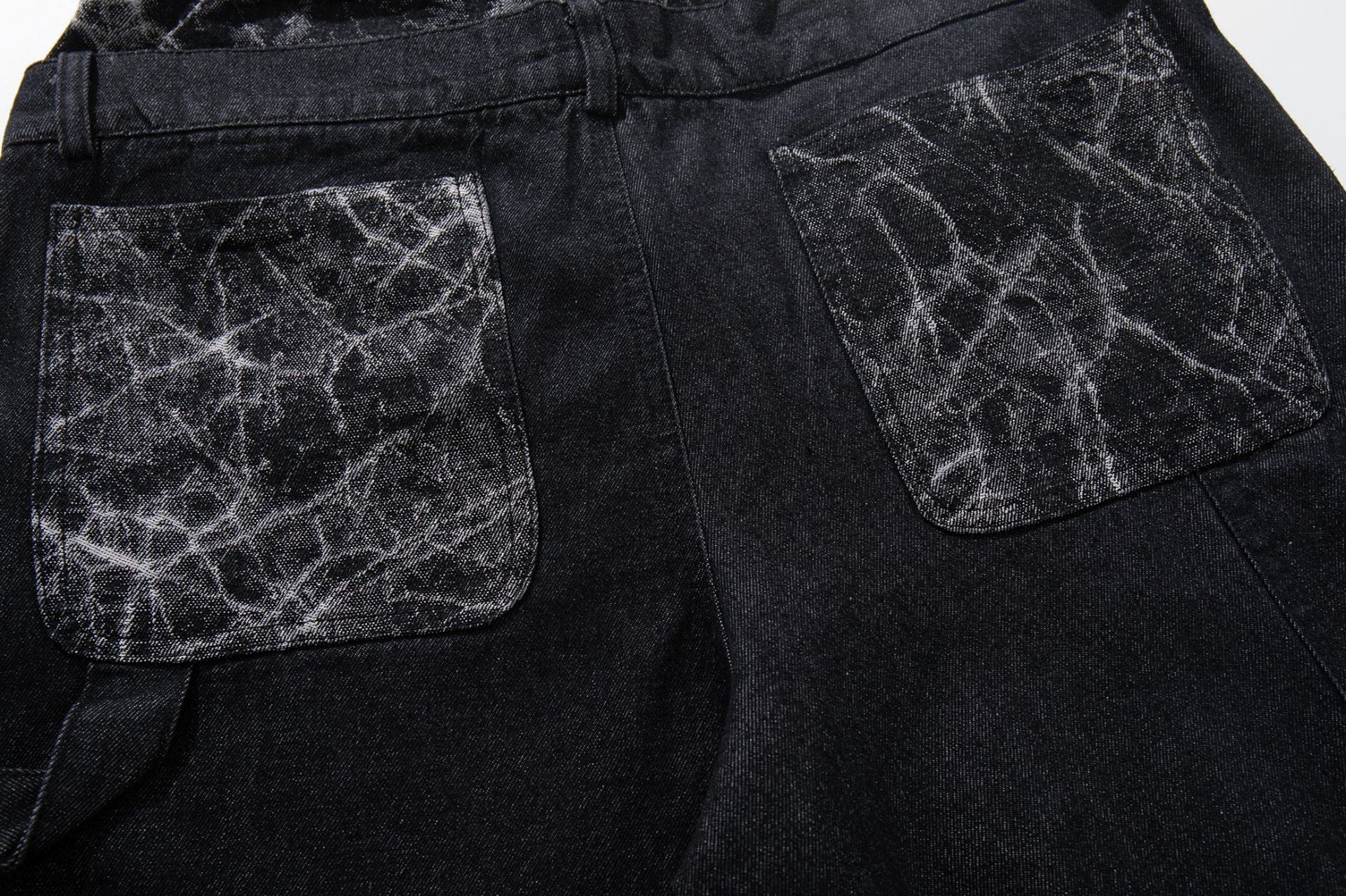 Double Waist Marble Panel Wide Leg Denim Jeans