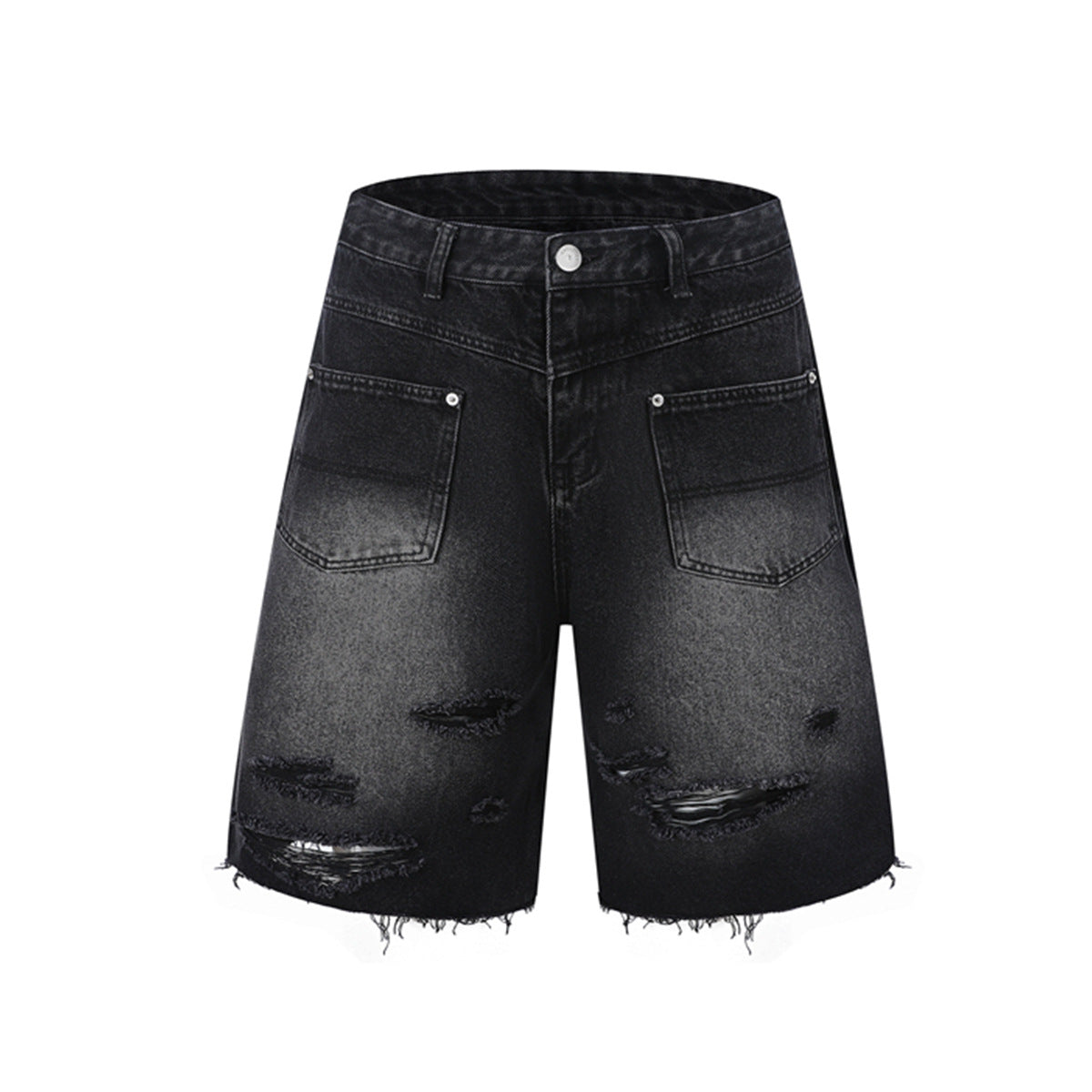 Washed Damage Wide Leg Denim Short Pants