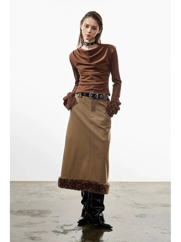 Jupe en tweed et fourrure