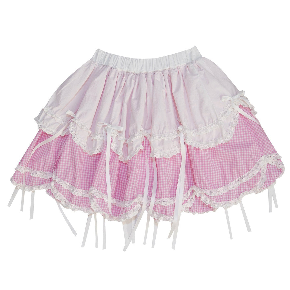 Bow Double-Layer Patchwork Half Skirt