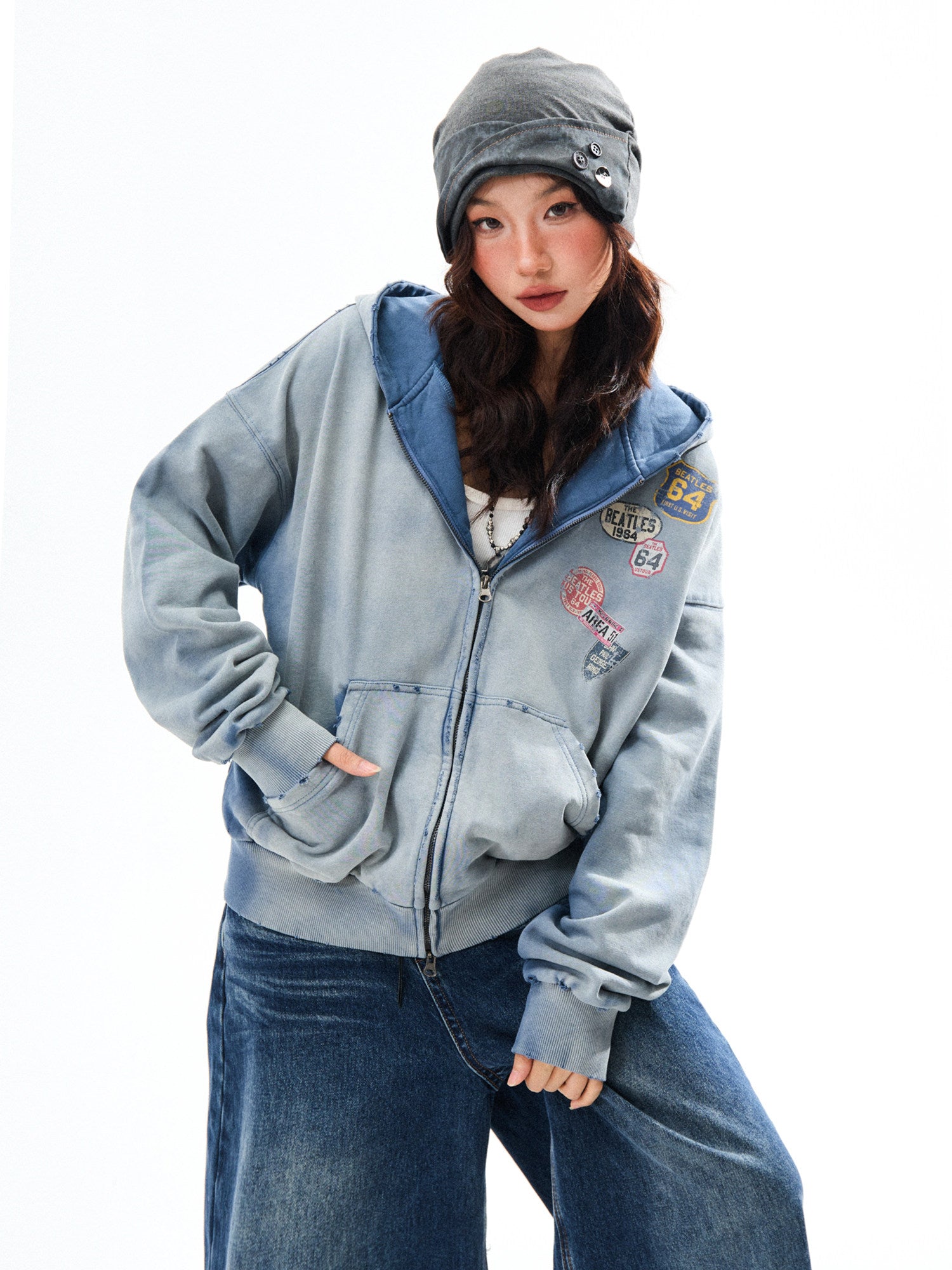 Washed Oversize Zip-Up Hoodie
