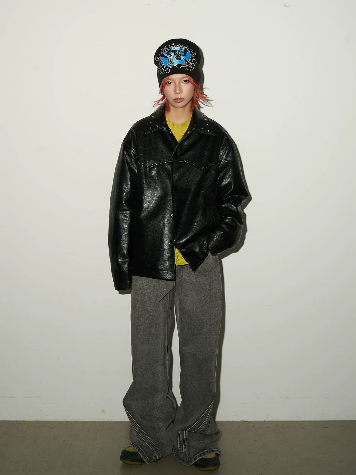 Studs Panel PU Leather Jacket