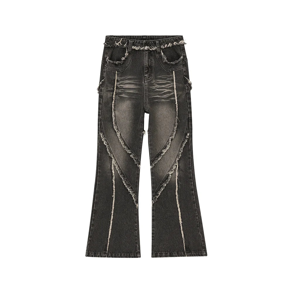 Vintage Flared Distressed Patchwork Jeans