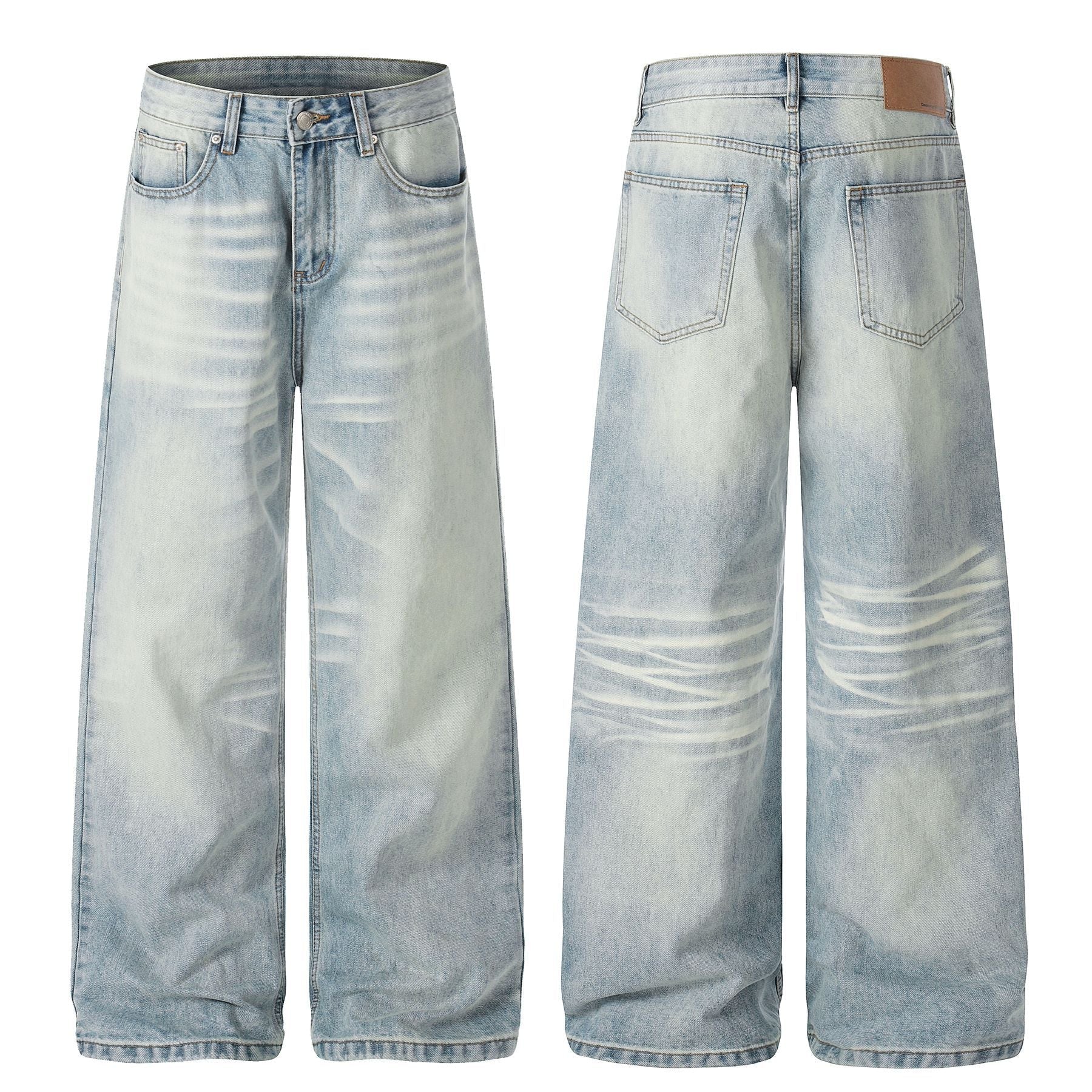 Washed Whisker Wide Leg Denim Jeans